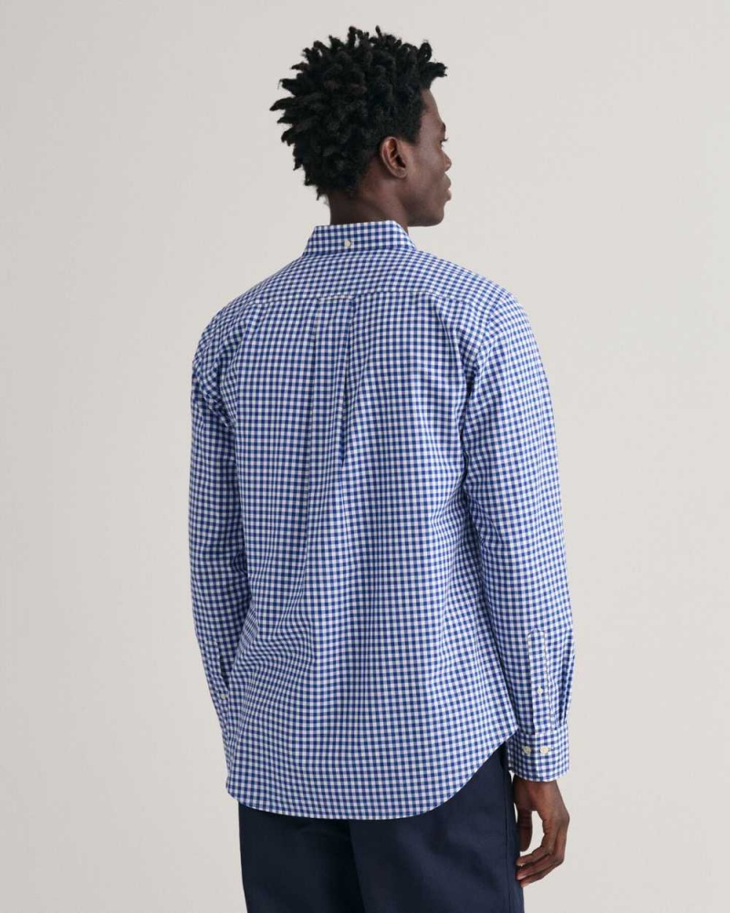 Gant Regular Fit Gingham Poplin Men's Shirts College Blue | CGBJO-1649