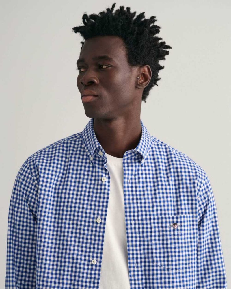 Gant Regular Fit Gingham Poplin Men's Shirts College Blue | CGBJO-1649