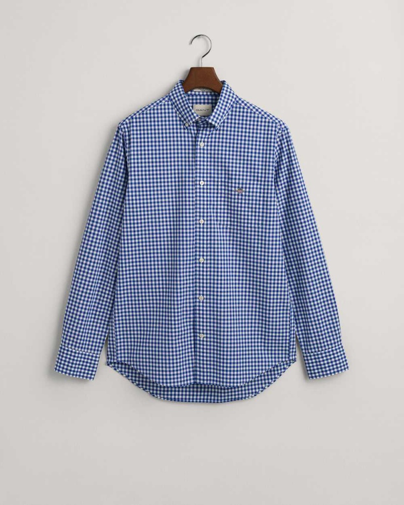 Gant Regular Fit Gingham Poplin Men's Shirts College Blue | CGBJO-1649