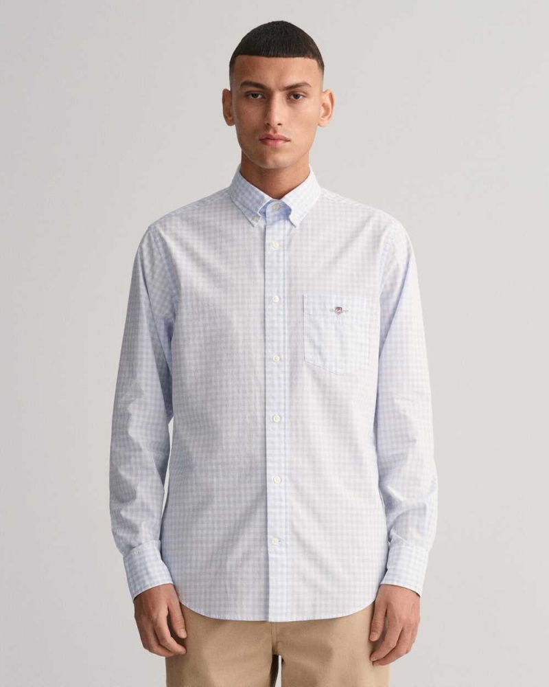 Gant Regular Fit Gingham Poplin Men\'s Shirts Light Blue | BMDYH-4165