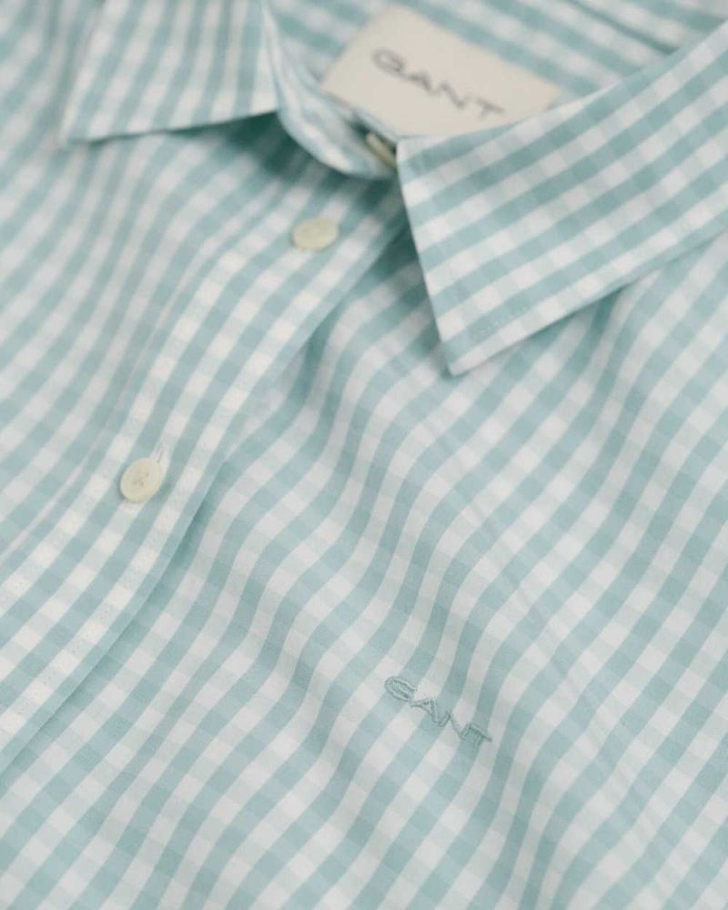 Gant Regular Fit Gingham Poplin Women's Shirts Dusty Turquoise | BHIWZ-6103