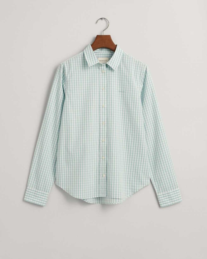 Gant Regular Fit Gingham Poplin Women\'s Shirts Dusty Turquoise | BHIWZ-6103