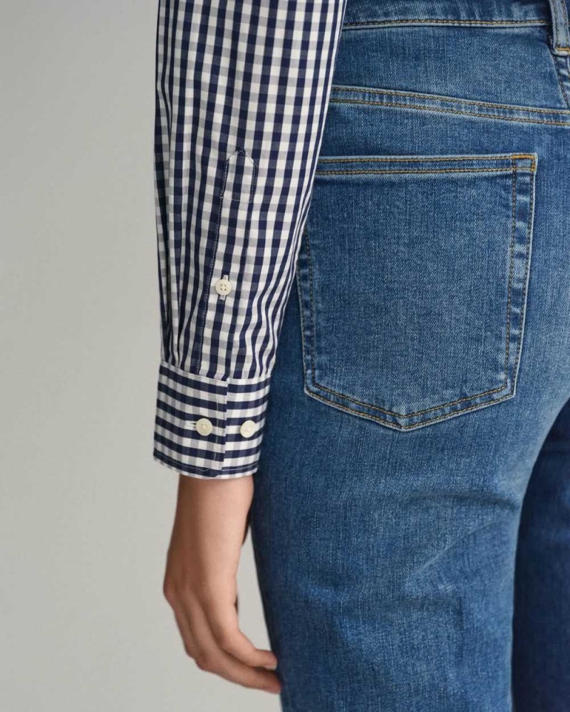 Gant Regular Fit Gingham Poplin Women's Shirts Classic Blue | YDWOX-0597