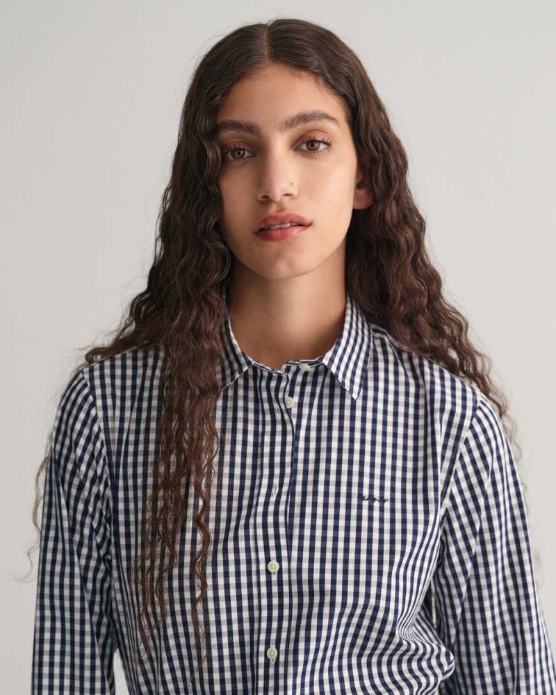 Gant Regular Fit Gingham Poplin Women's Shirts Classic Blue | YDWOX-0597