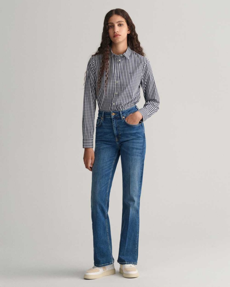 Gant Regular Fit Gingham Poplin Women's Shirts Classic Blue | YDWOX-0597