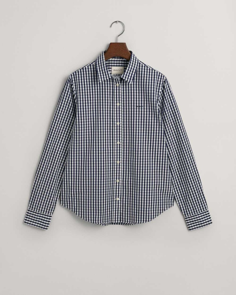 Gant Regular Fit Gingham Poplin Women's Shirts Classic Blue | YDWOX-0597