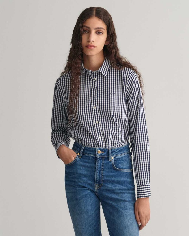 Gant Regular Fit Gingham Poplin Women\'s Shirts Classic Blue | YDWOX-0597