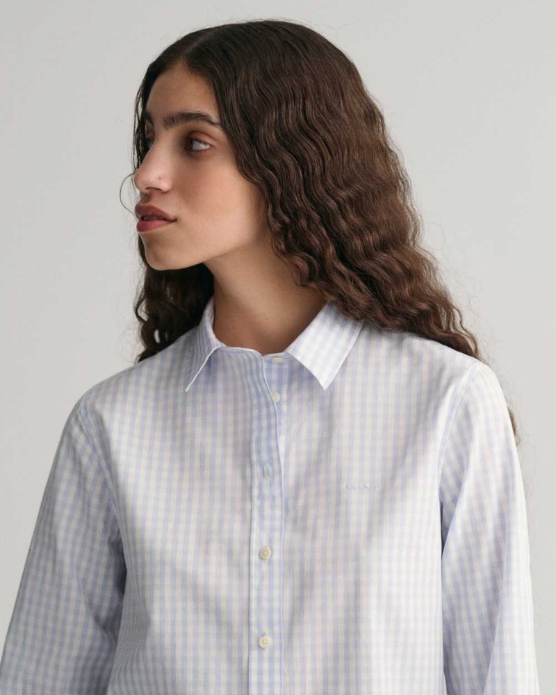 Gant Regular Fit Gingham Poplin Women's Shirts Light Blue | BCHKU-8493