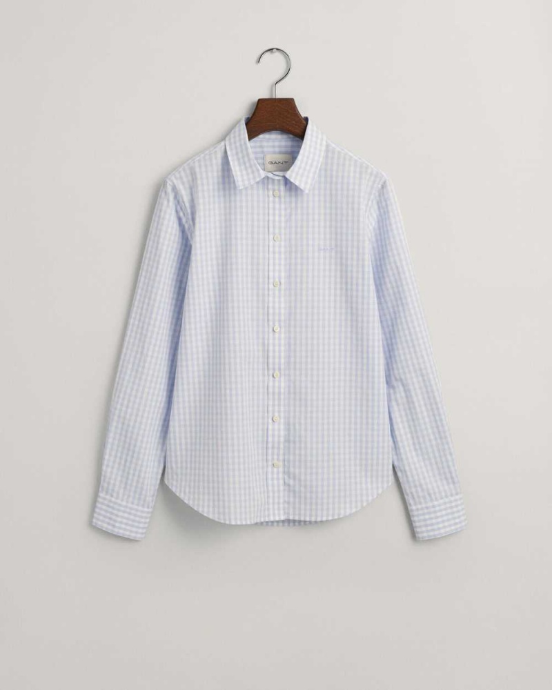 Gant Regular Fit Gingham Poplin Women's Shirts Light Blue | BCHKU-8493