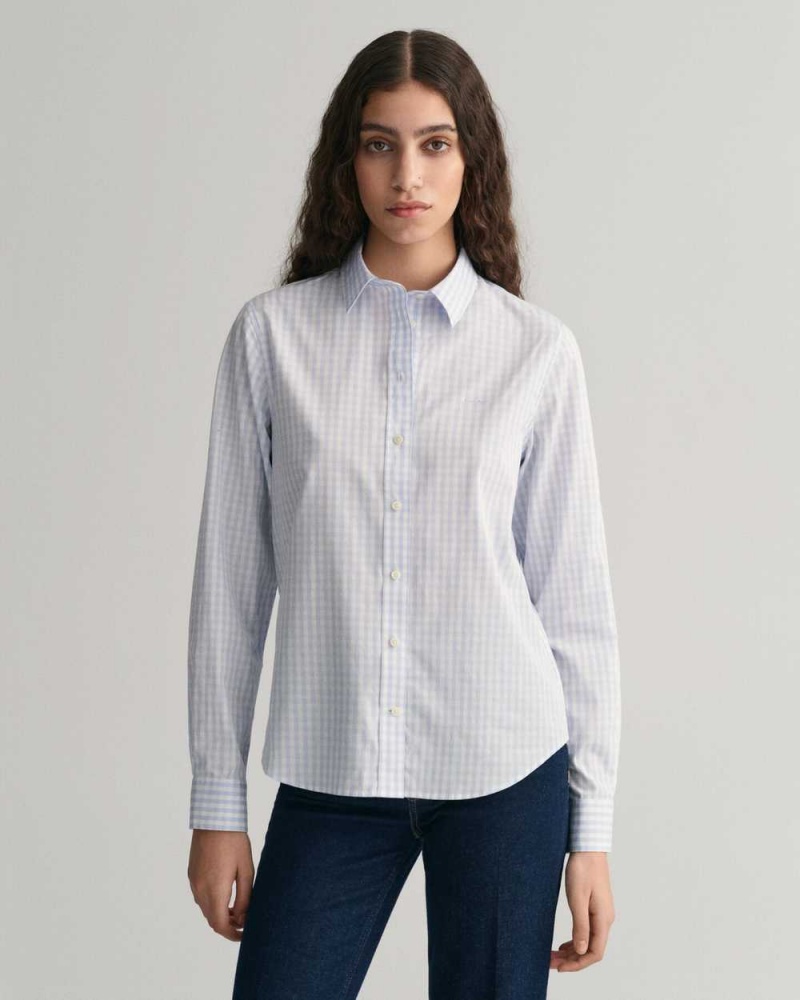 Gant Regular Fit Gingham Poplin Women\'s Shirts Light Blue | BCHKU-8493