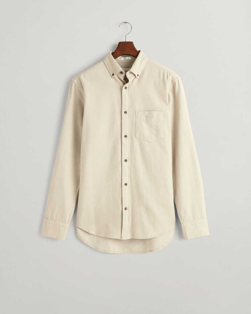 Gant Regular Fit Herringbone Flannel Men's Shirts Cold Beige | DSZNG-2983