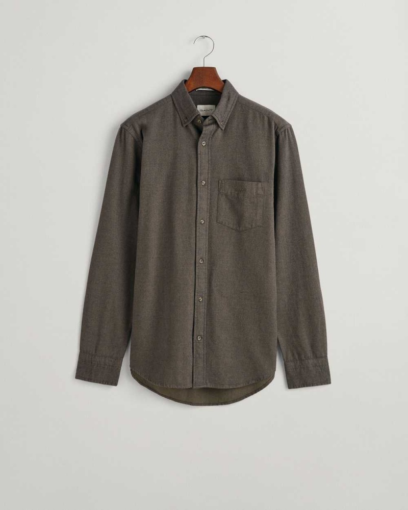 Gant Regular Fit Herringbone Flannel Men's Shirts Dark Cactus | DPWTF-0274