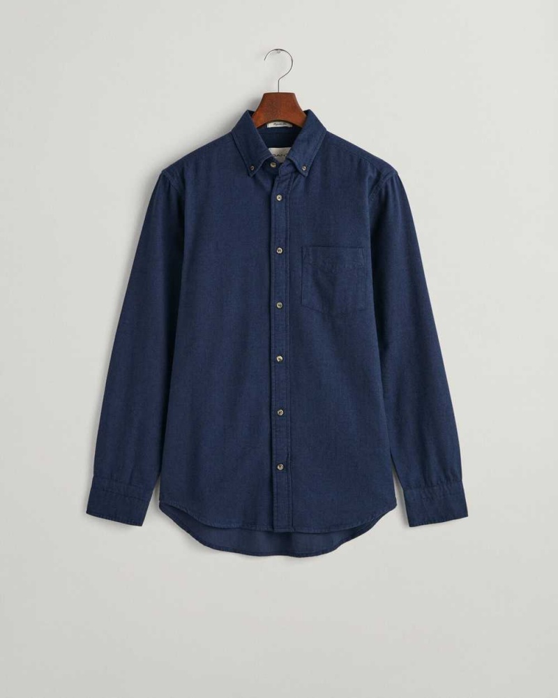 Gant Regular Fit Herringbone Flannel Men's Shirts Marine | LOEKH-4871