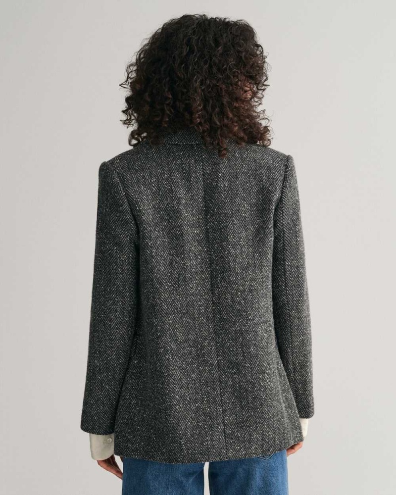 Gant Regular Fit Herringbone Women's Blazer Dark Grey | PCHZW-9463