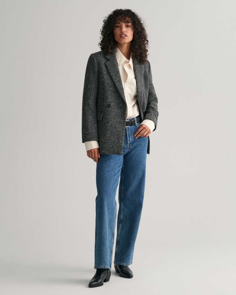 Gant Regular Fit Herringbone Women's Blazer Dark Grey | PCHZW-9463