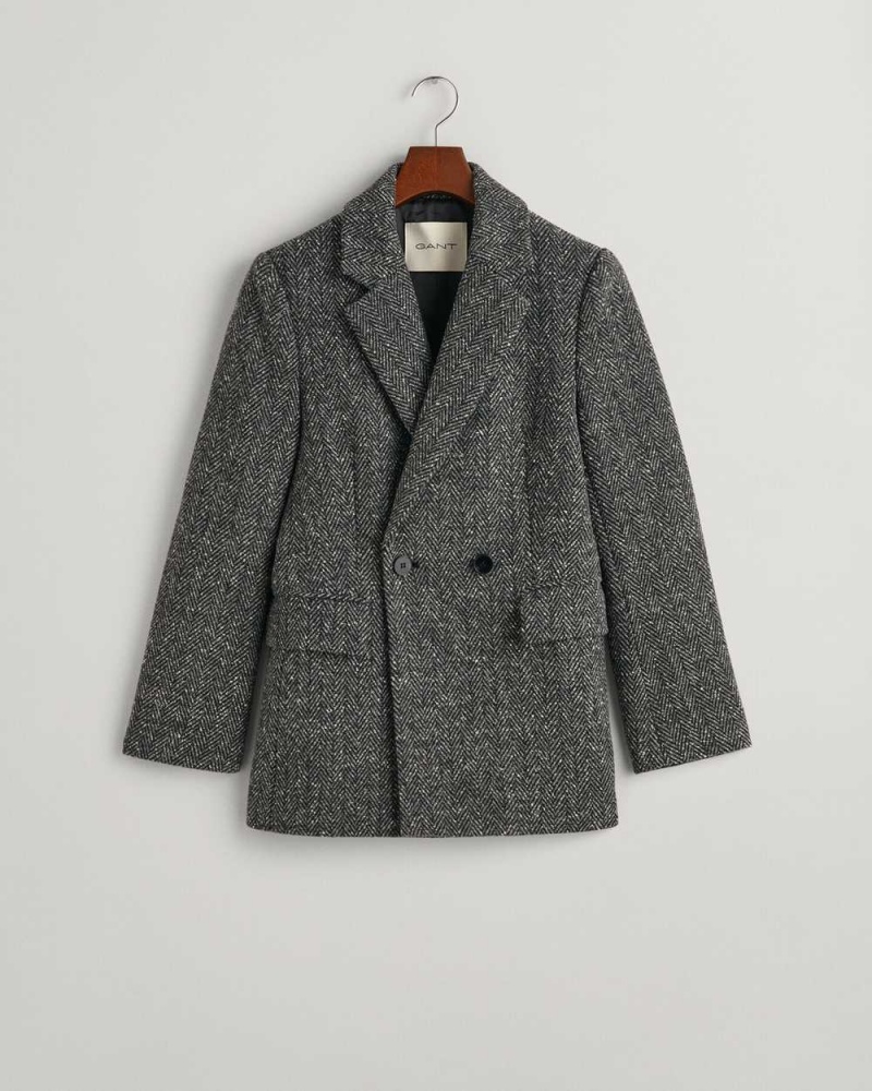 Gant Regular Fit Herringbone Women's Blazer Dark Grey | PCHZW-9463