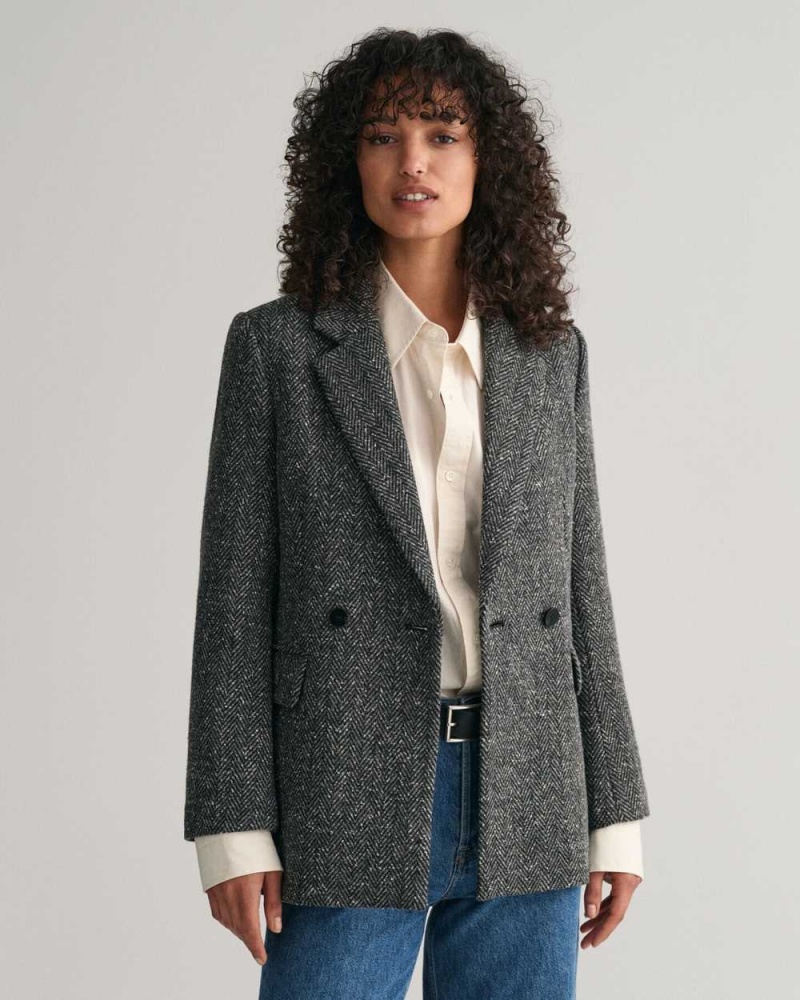 Gant Regular Fit Herringbone Women\'s Blazer Dark Grey | PCHZW-9463