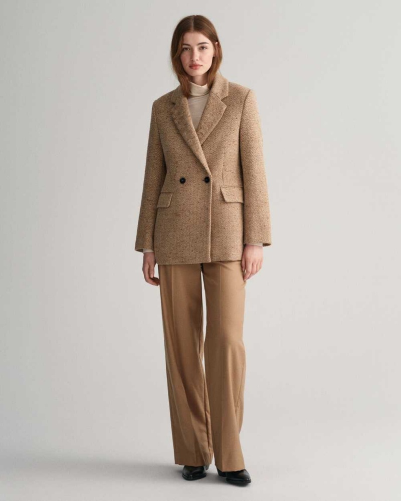 Gant Regular Fit Herringbone Women's Blazer Brown | RPWIH-9183