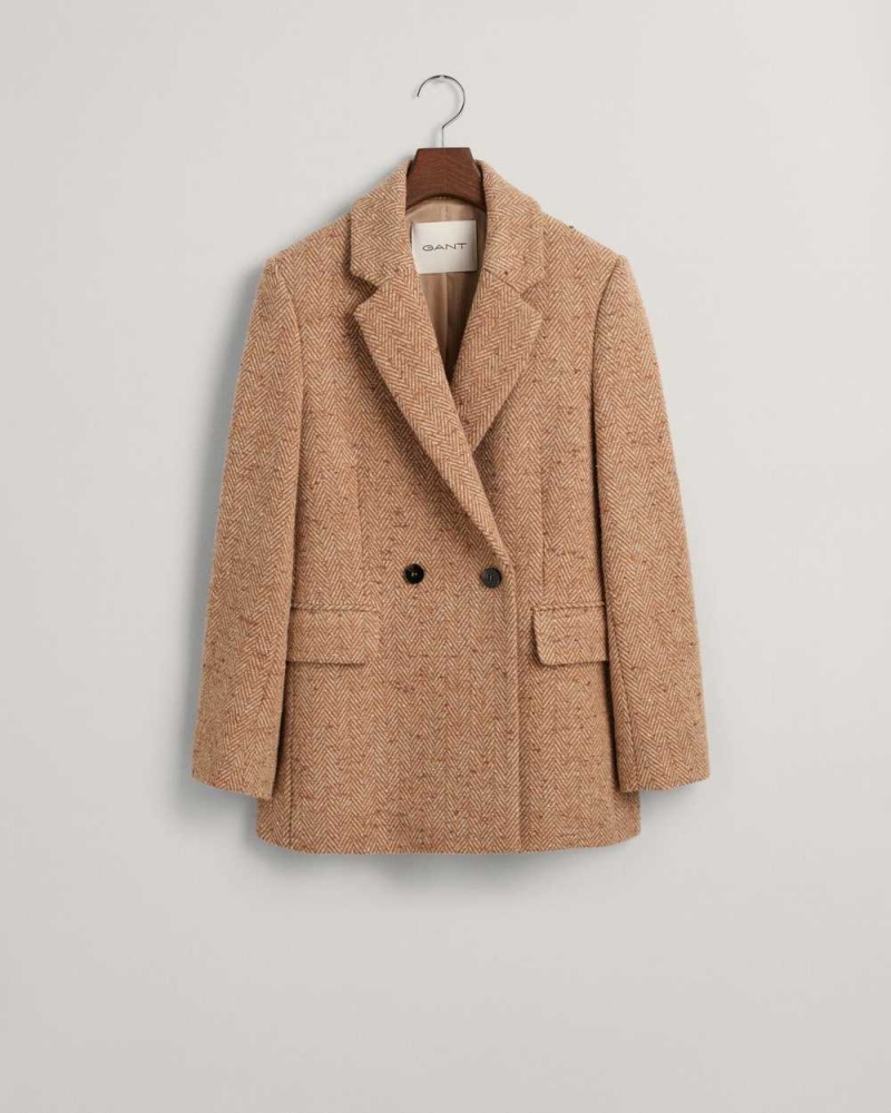 Gant Regular Fit Herringbone Women's Blazer Brown | RPWIH-9183