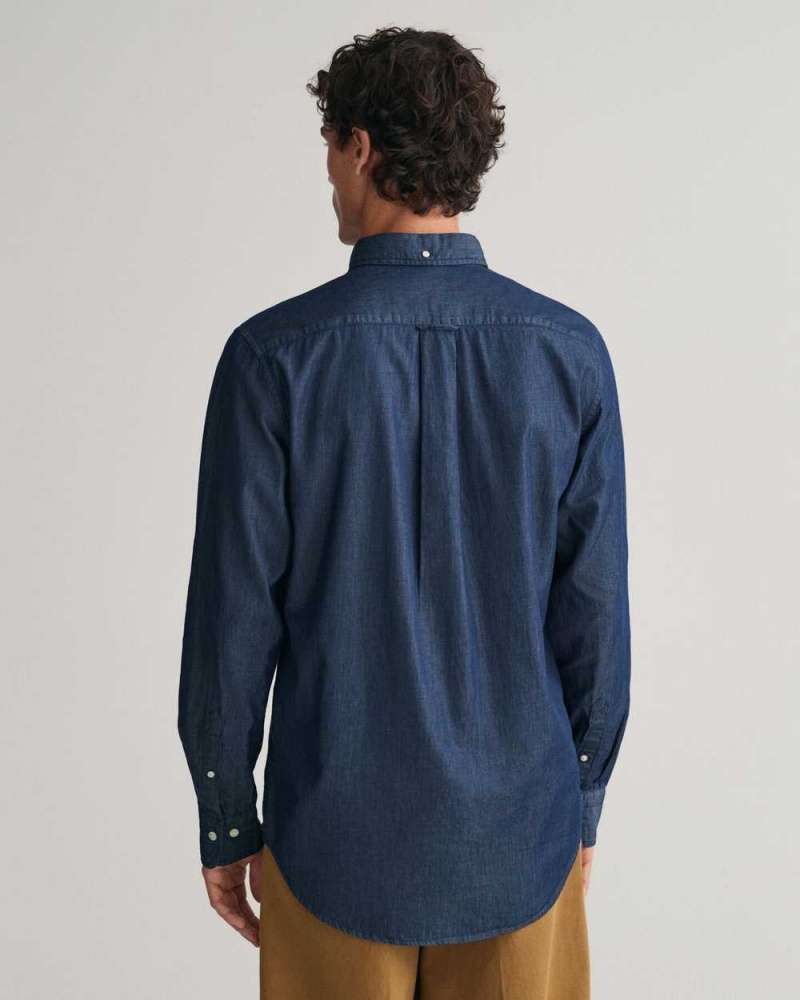 Gant Regular Fit Indigo Men's Shirts Dark Indigo | PODLW-5217