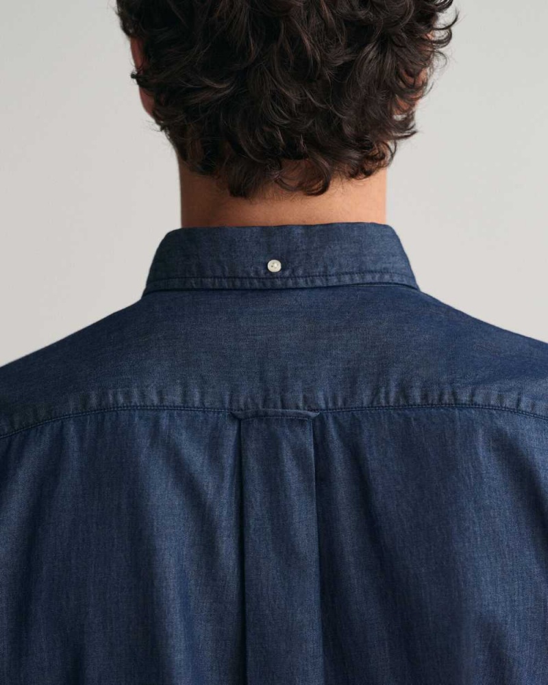 Gant Regular Fit Indigo Men's Shirts Dark Indigo | PODLW-5217