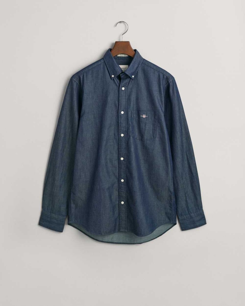 Gant Regular Fit Indigo Men's Shirts Dark Indigo | PODLW-5217