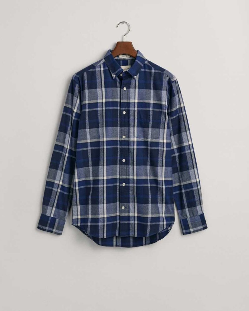 Gant Regular Fit Jaspé Check Men's Shirts Marine | BFQHK-0257