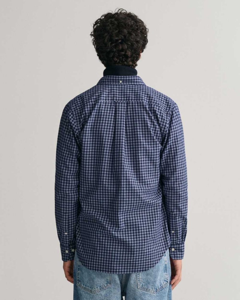 Gant Regular Fit Jaspé Yarn Gingham Men's Shirts Marine | JKRYF-7618