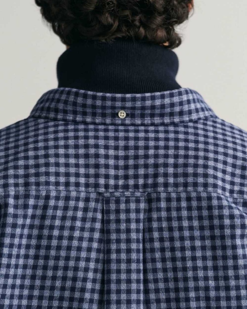 Gant Regular Fit Jaspé Yarn Gingham Men's Shirts Marine | JKRYF-7618