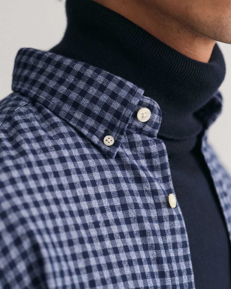 Gant Regular Fit Jaspé Yarn Gingham Men's Shirts Marine | JKRYF-7618