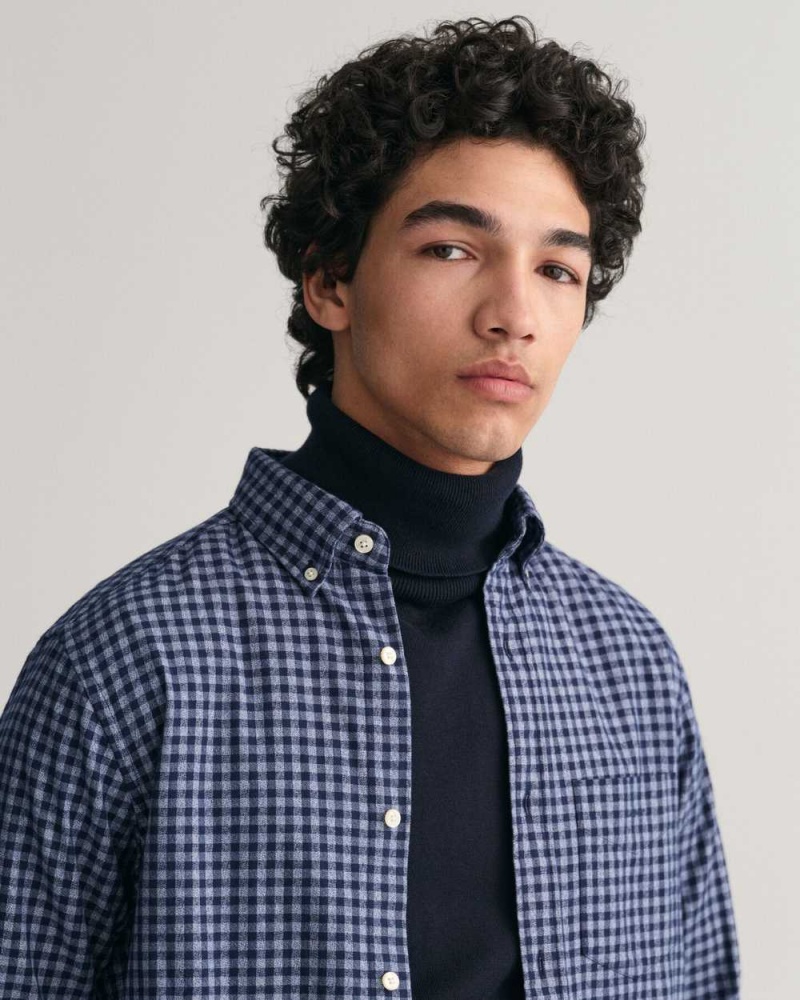 Gant Regular Fit Jaspé Yarn Gingham Men's Shirts Marine | JKRYF-7618