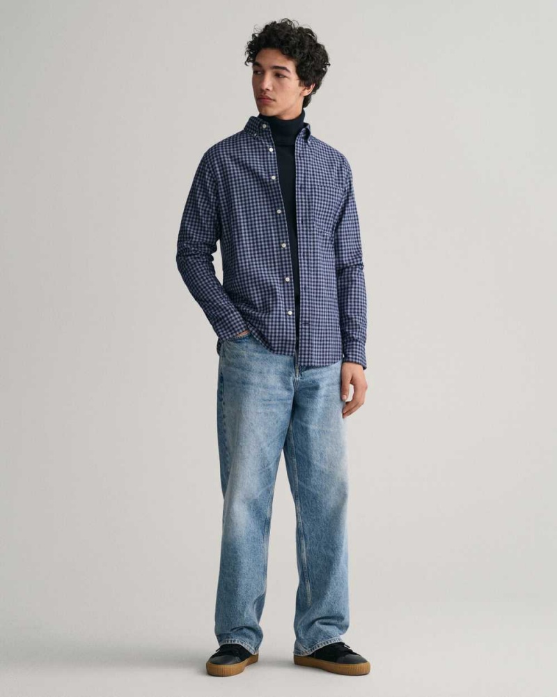 Gant Regular Fit Jaspé Yarn Gingham Men's Shirts Marine | JKRYF-7618