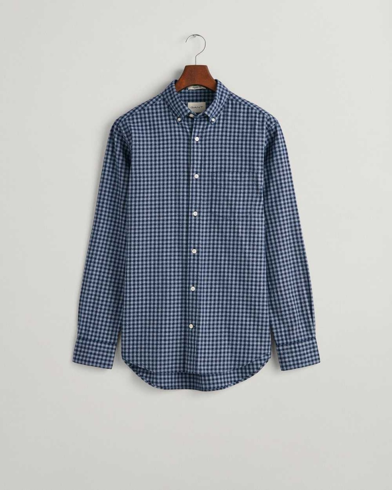 Gant Regular Fit Jaspé Yarn Gingham Men's Shirts Marine | JKRYF-7618