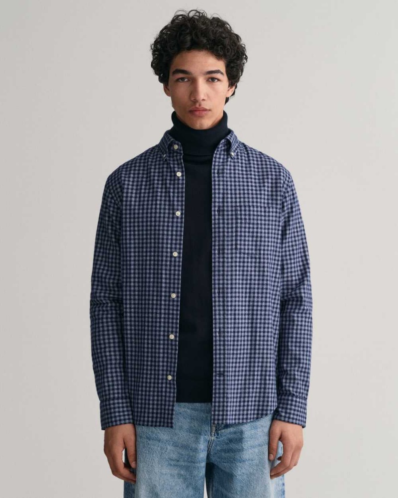 Gant Regular Fit Jaspé Yarn Gingham Men\'s Shirts Marine | JKRYF-7618