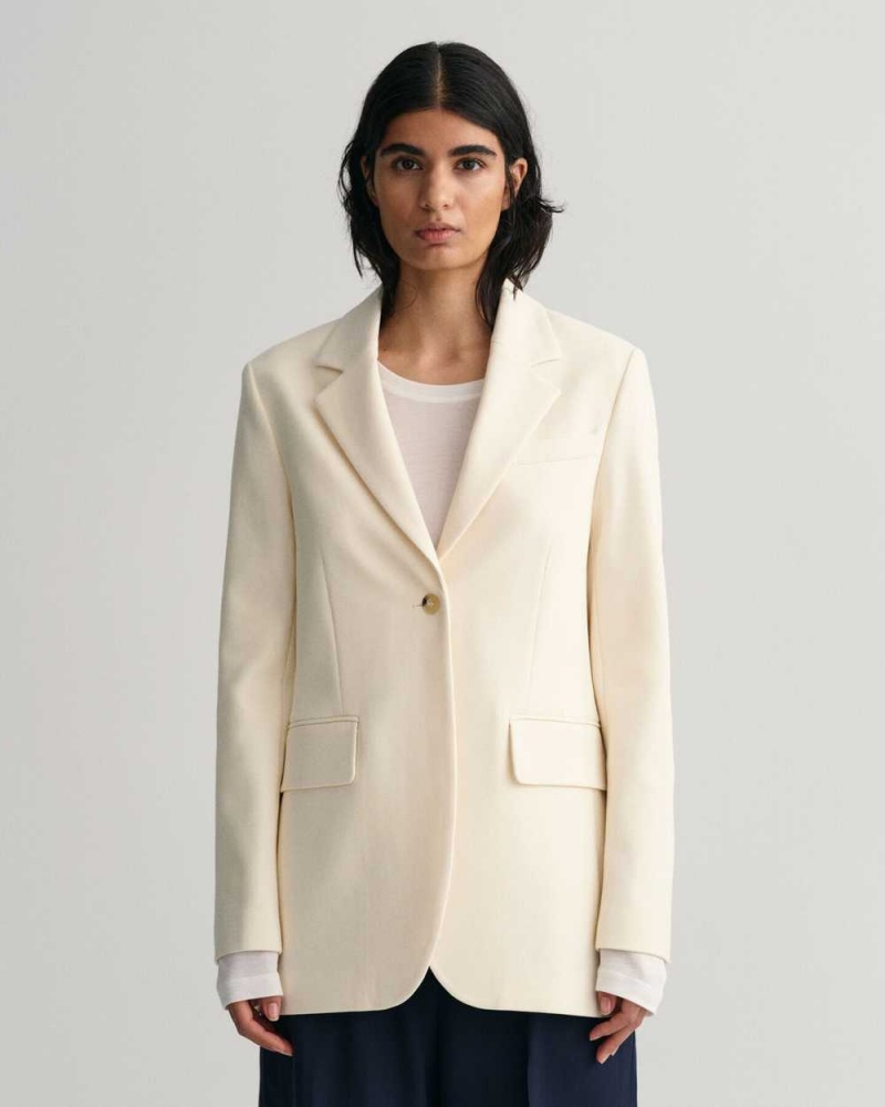 Gant Regular Fit Jersey Women\'s Blazer Cream | HFIAW-4371