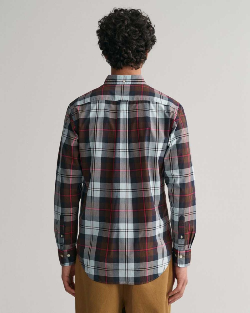 Gant Regular Fit Large Checked Poplin Men's Shirts Rich Brown | GQFAP-4130