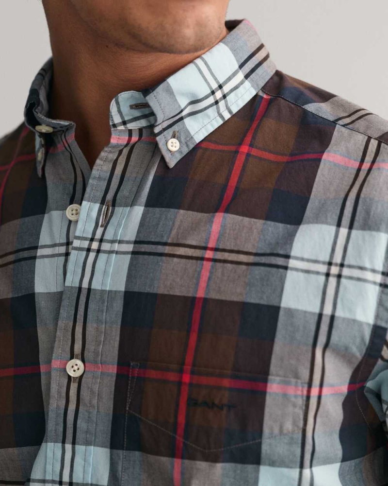 Gant Regular Fit Large Checked Poplin Men's Shirts Rich Brown | GQFAP-4130