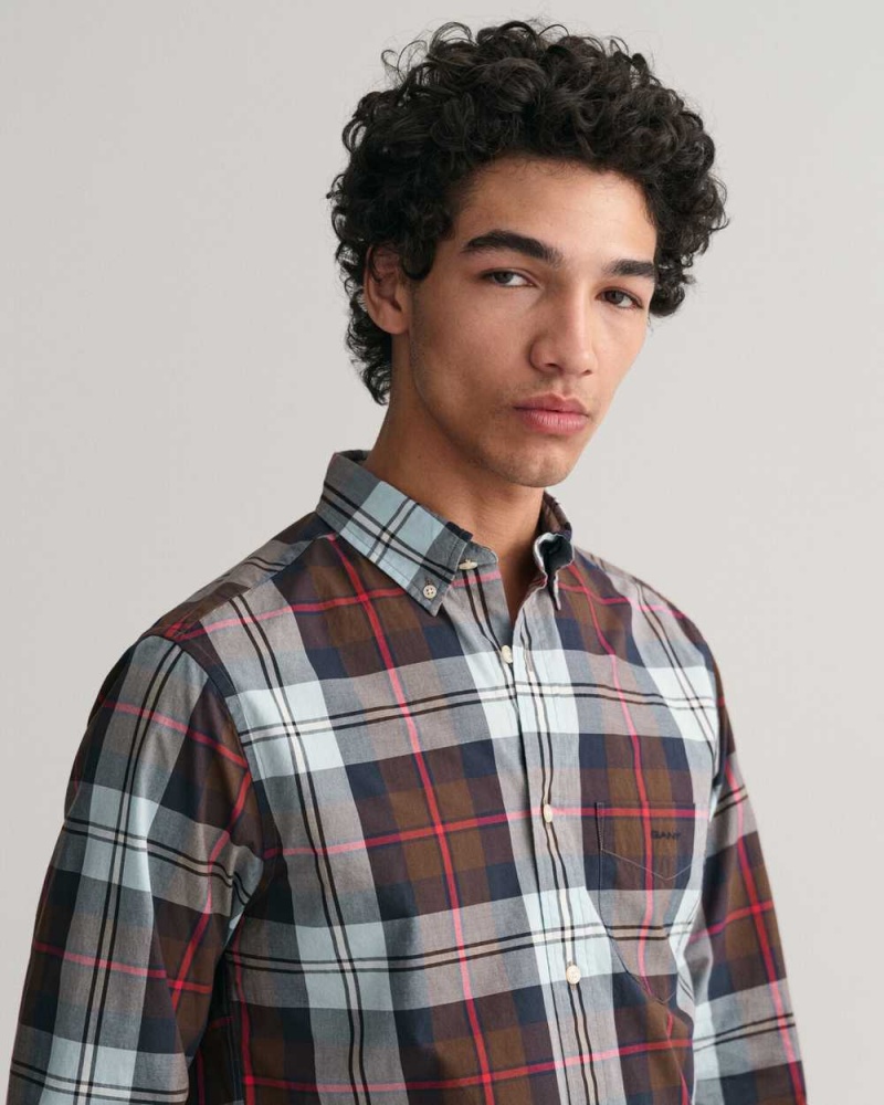 Gant Regular Fit Large Checked Poplin Men's Shirts Rich Brown | GQFAP-4130