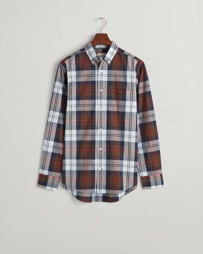 Gant Regular Fit Large Checked Poplin Men's Shirts Rich Brown | GQFAP-4130