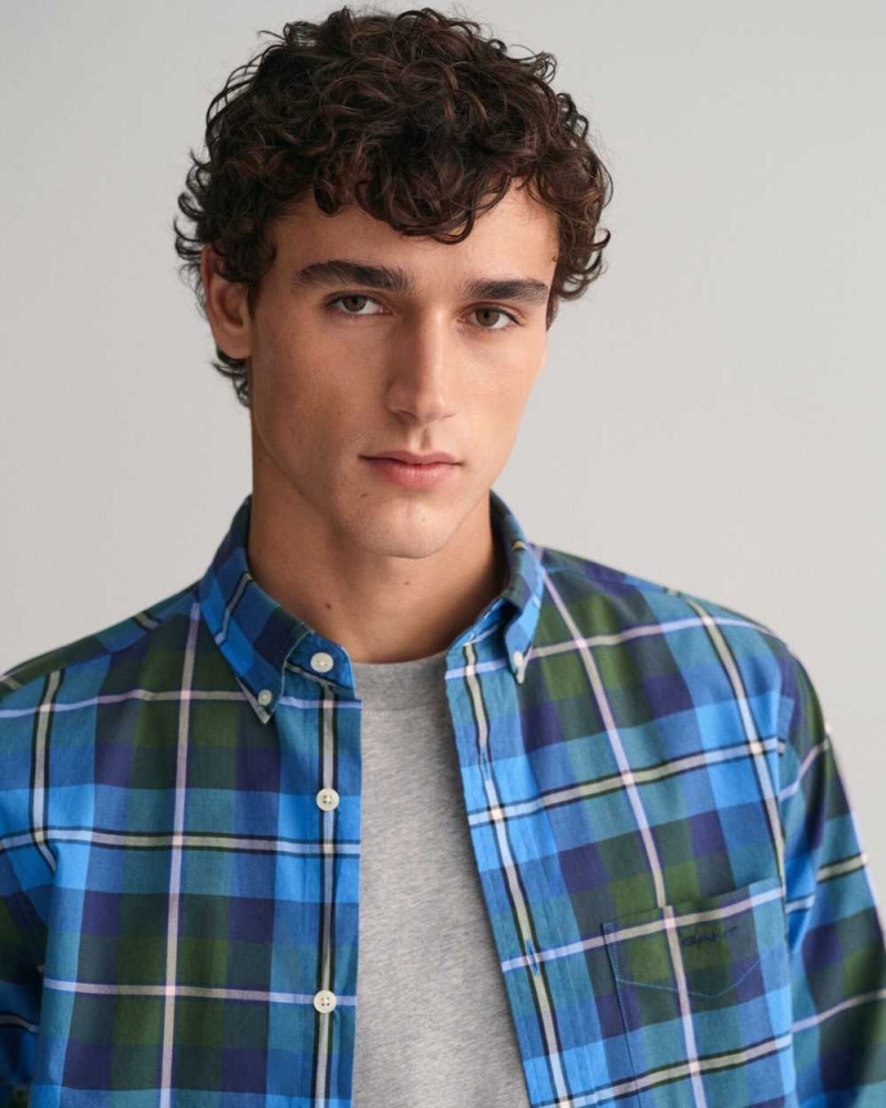 Gant Regular Fit Large Checked Poplin Men's Shirts Forest Green | FYRKW-7834