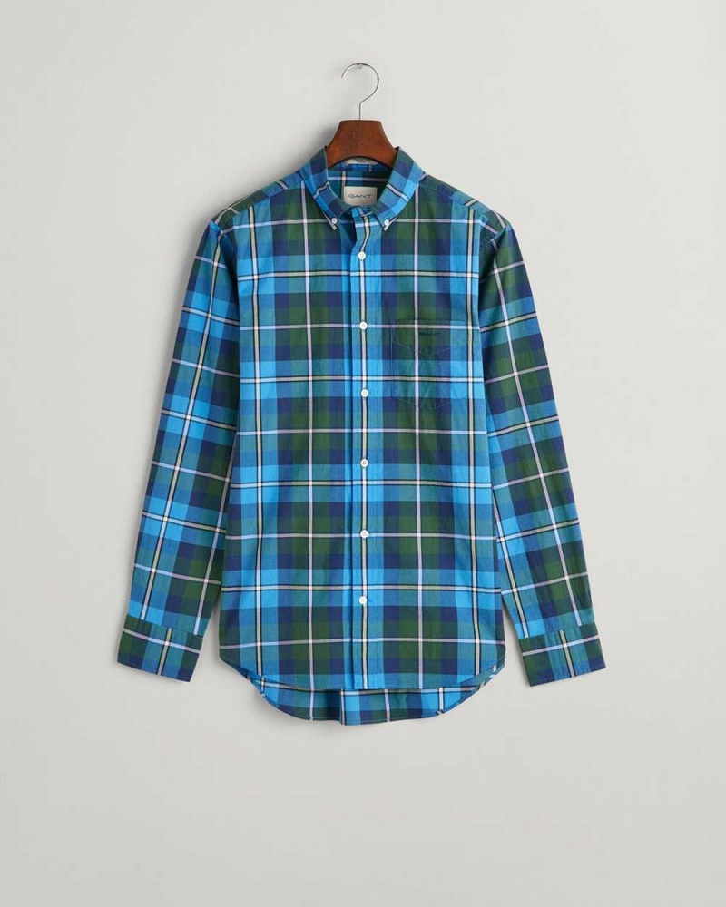 Gant Regular Fit Large Checked Poplin Men's Shirts Forest Green | FYRKW-7834