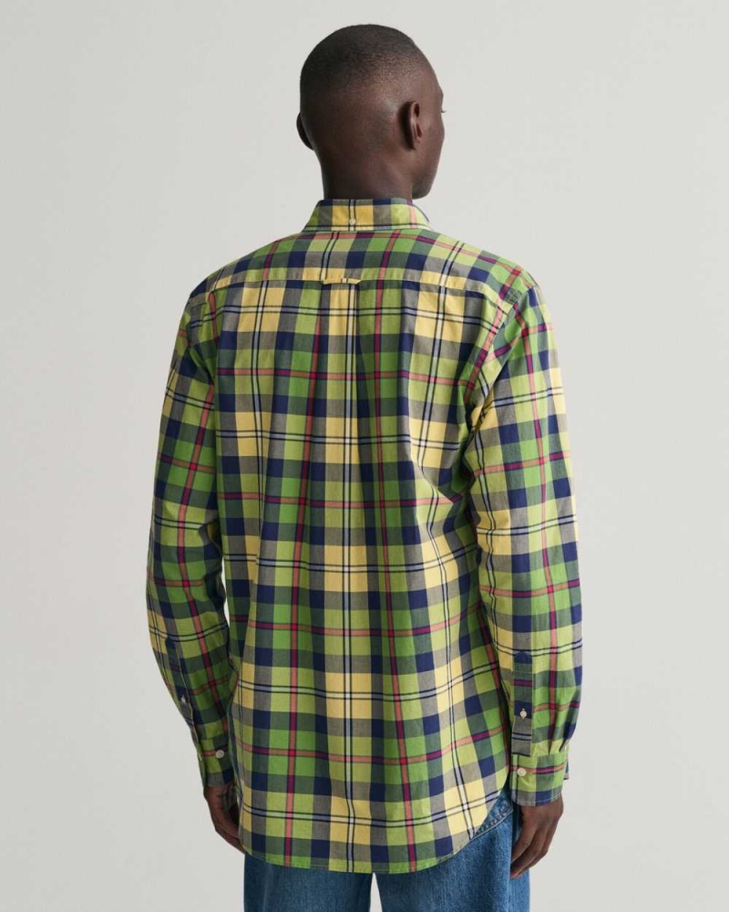 Gant Regular Fit Large Checked Poplin Men's Shirts Parchment Yellow | OQKNV-8973