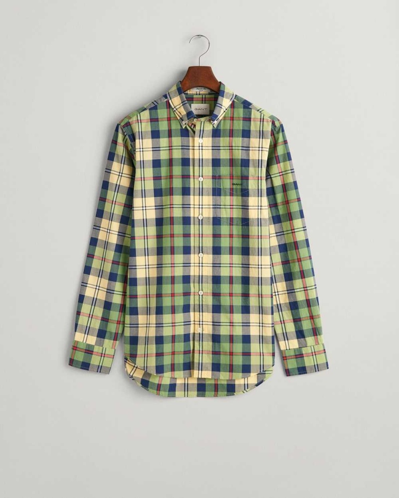 Gant Regular Fit Large Checked Poplin Men's Shirts Parchment Yellow | OQKNV-8973