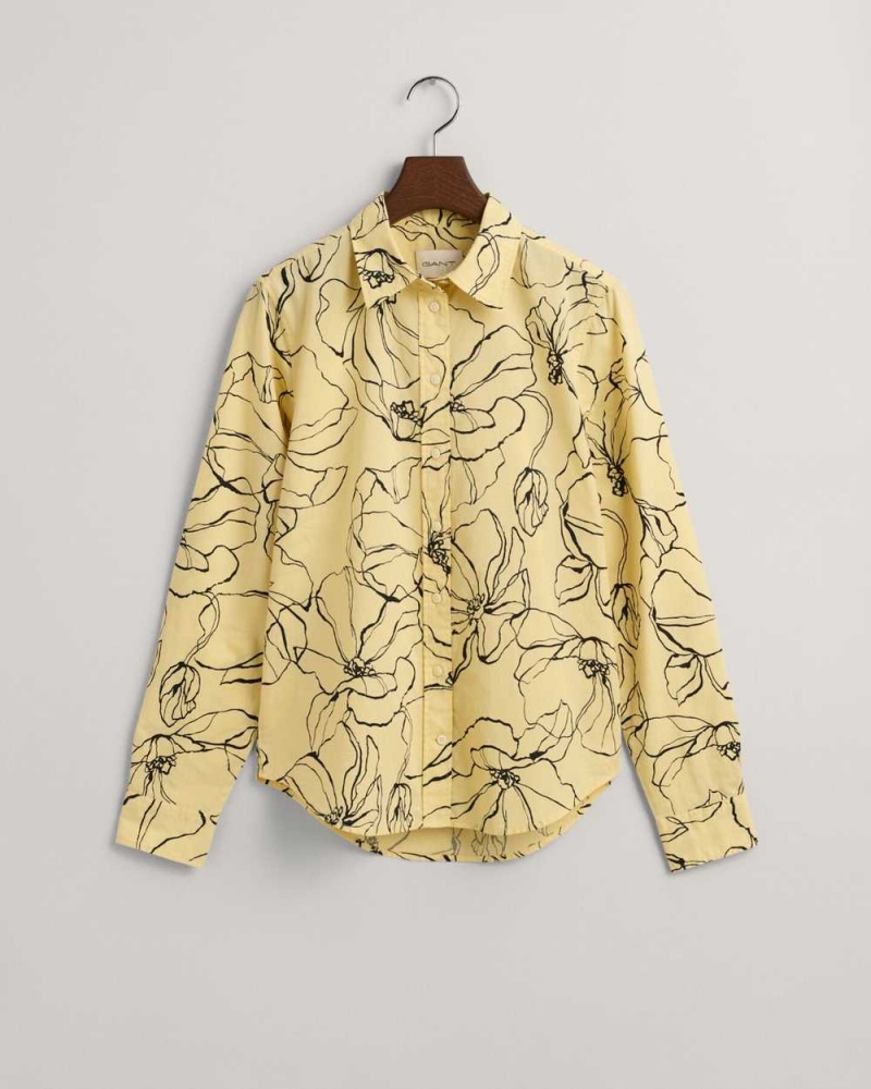 Gant Regular Fit Line Drawing Cotton Voile Women's Shirts Dusty Light Yellow | SXVUK-9745