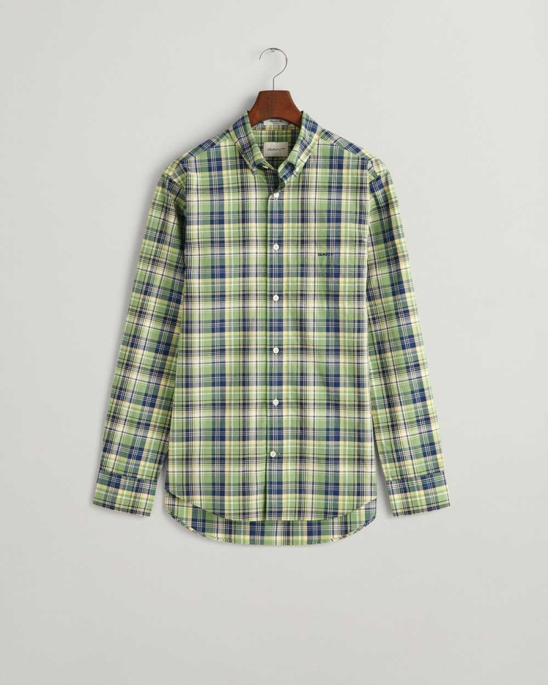 Gant Regular Fit Medium Checked Poplin Men's Shirts Foliage Green | JHPDS-8597