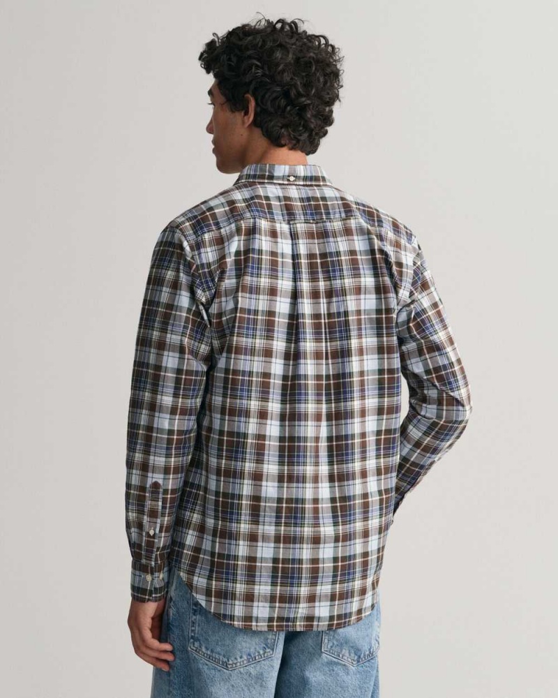 Gant Regular Fit Medium Checked Poplin Men's Shirts Rich Brown | DSMHG-5692