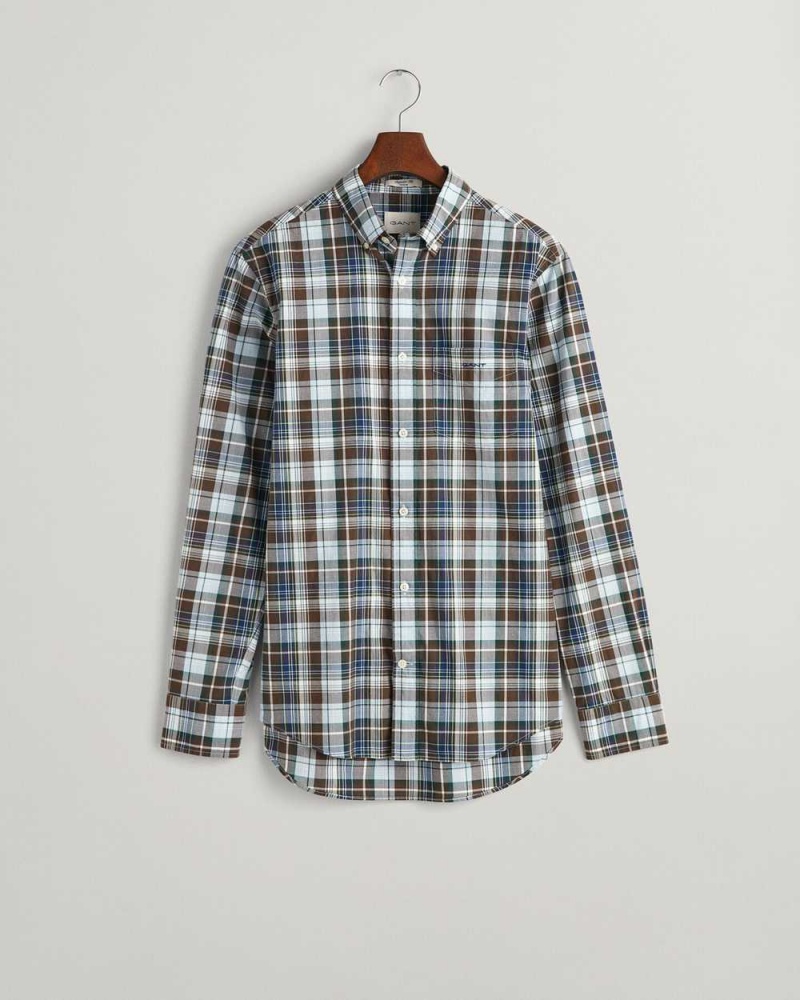 Gant Regular Fit Medium Checked Poplin Men's Shirts Rich Brown | DSMHG-5692