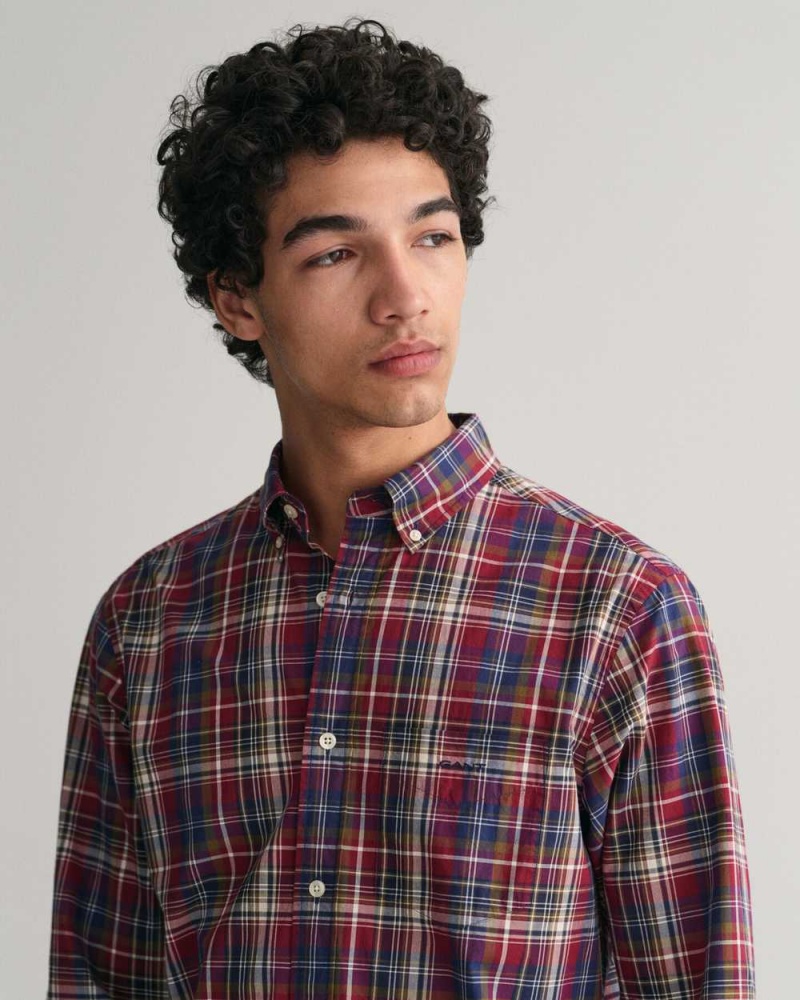 Gant Regular Fit Medium Checked Poplin Men's Shirts Plumped Red | RICTS-3179