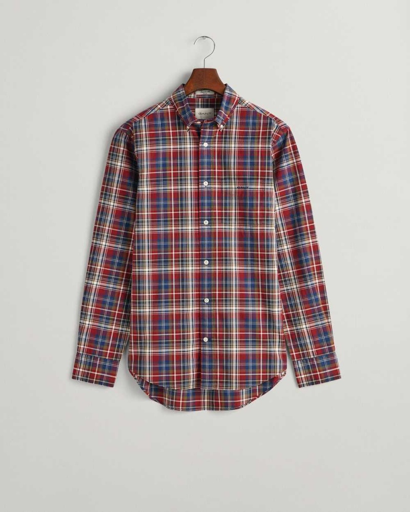 Gant Regular Fit Medium Checked Poplin Men's Shirts Plumped Red | RICTS-3179