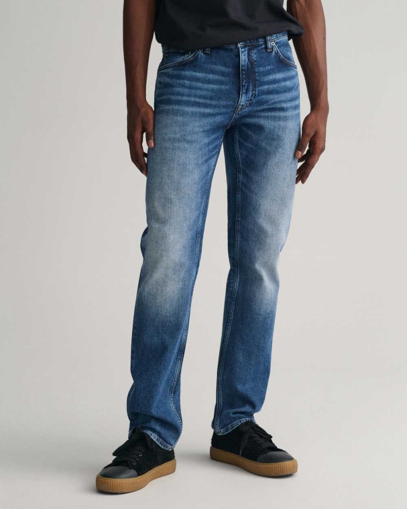 Gant Regular Fit Men's Jeans Mid Blue Vintage | LTHED-3190